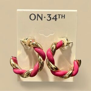 NWT! ON 34th Pink & Gold Twisted Hoop Earrings